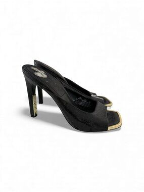 DKNY Black Leather Gold Detail Sandals Heels Size 5.5